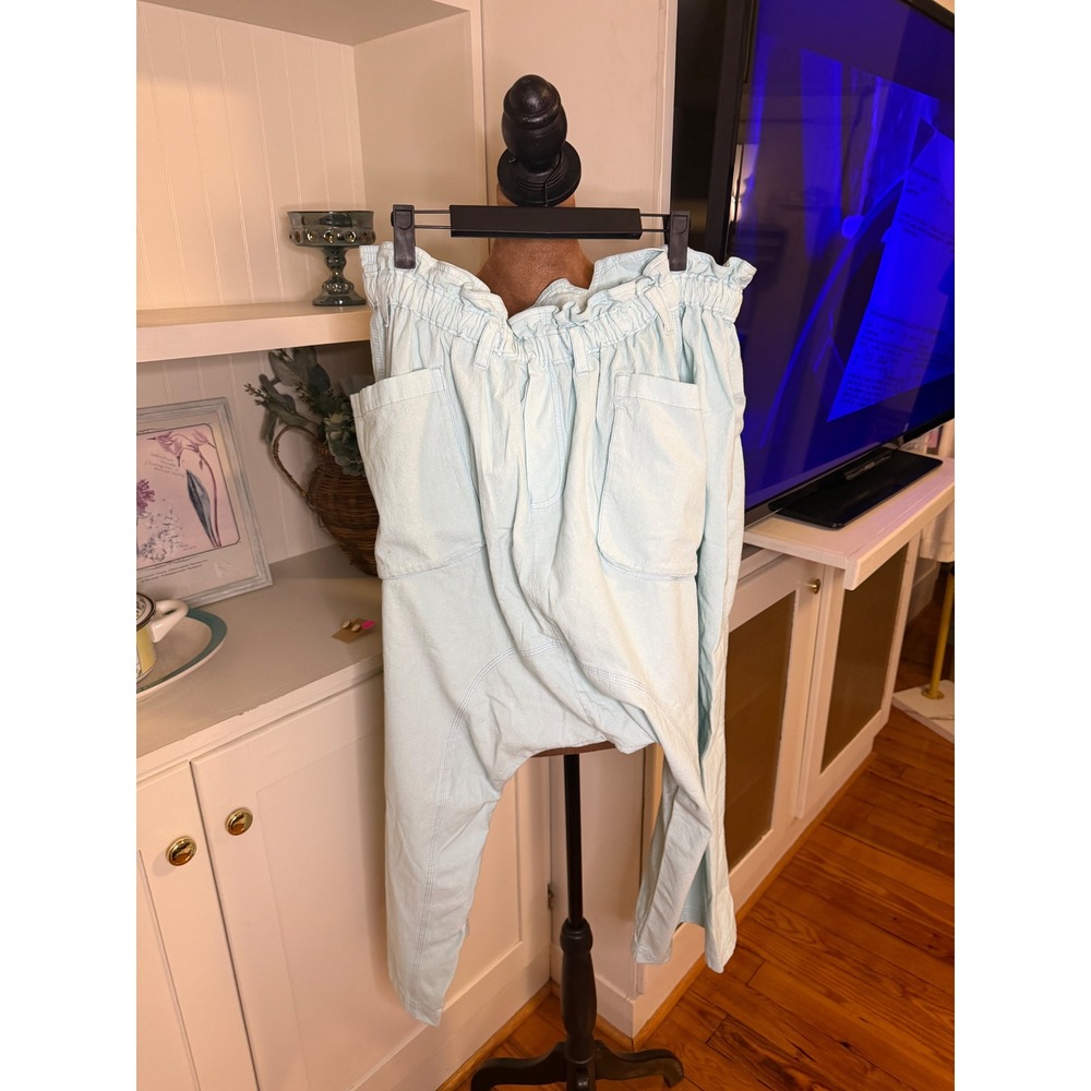 Free People Light Blue Cotton Paperbag Waist Drop Crotch Harem Pants Small